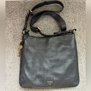 Fossil Black Pebbled Leather Crossbody Bag